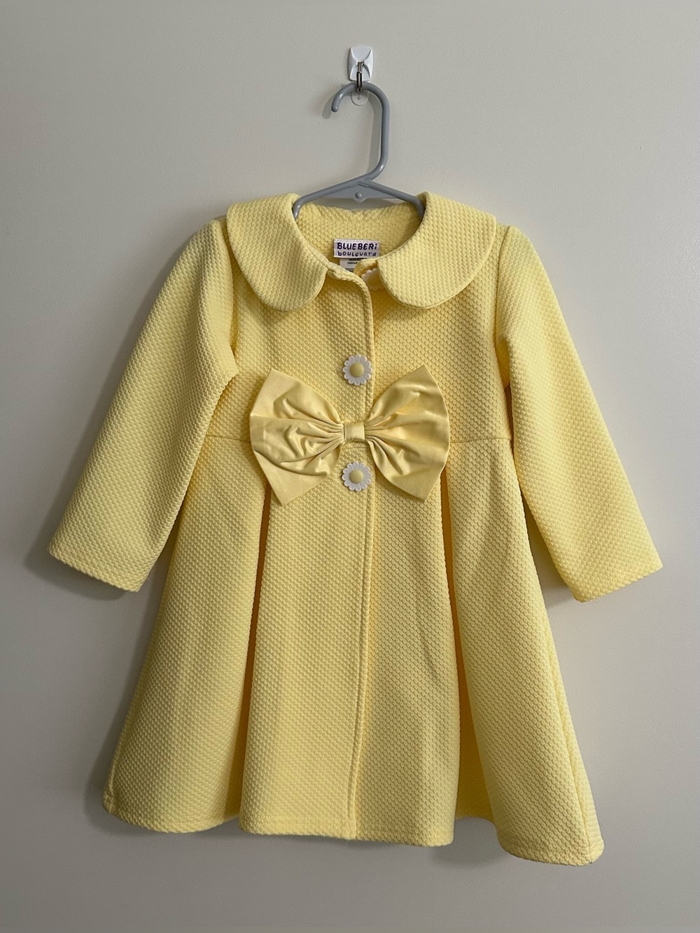 Blueberi Boulevard Yellow Textured BowFront Girls Coat and matching flower dress